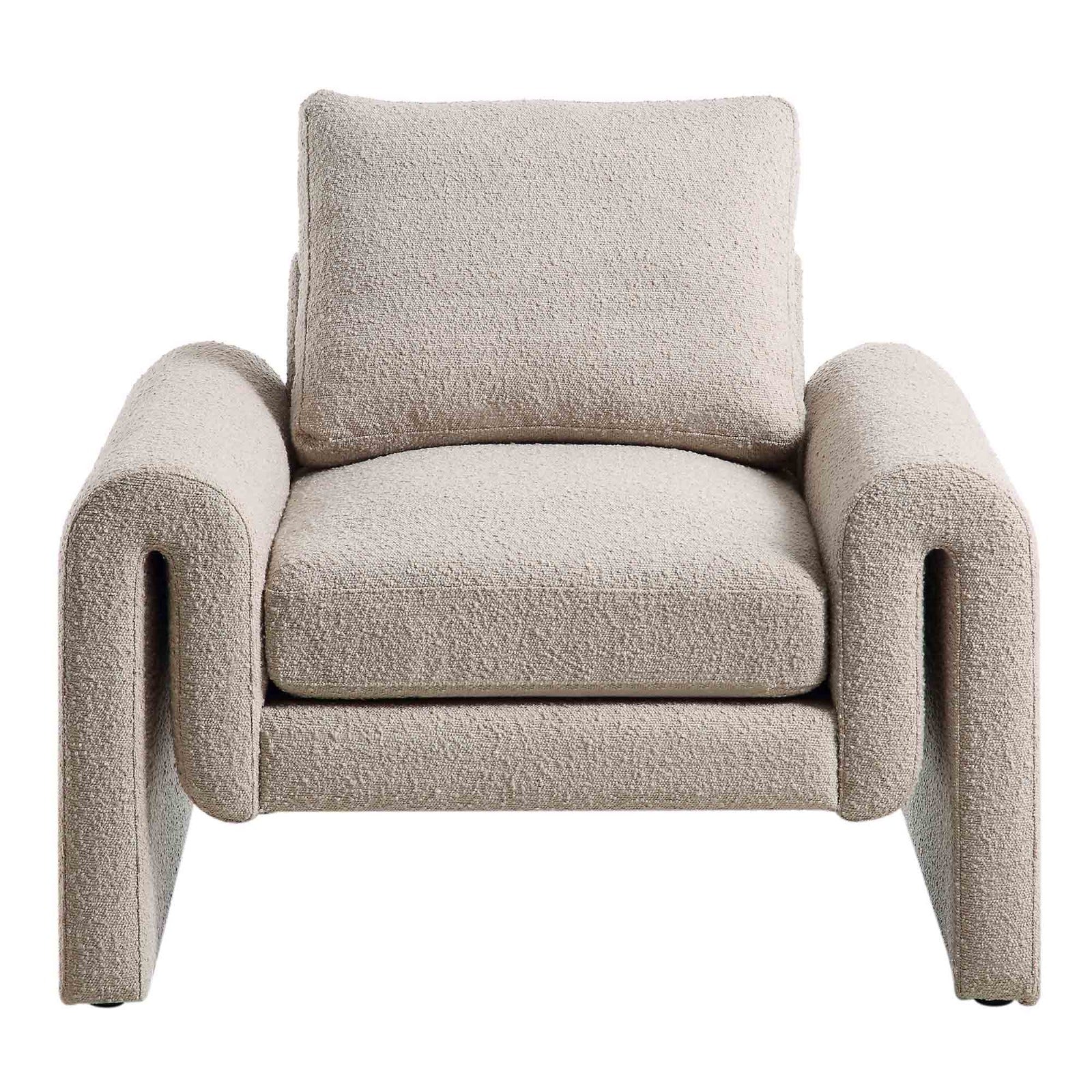 HAND CRAFTED CELESTE TAUPE BOUCLE CURVED ARMCHAIR