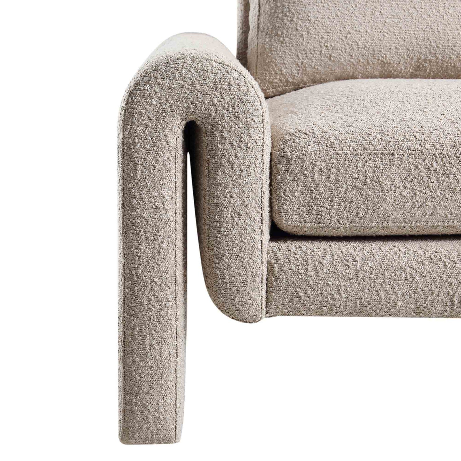 HAND CRAFTED CELESTE TAUPE BOUCLE CURVED ARMCHAIR