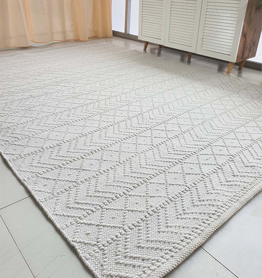 White Rectangle Woven Area Rug And Carpet For Living Room, Bedroom SR-022