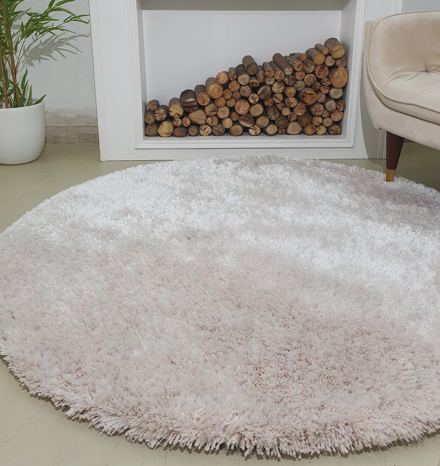 Light Pink Drawing Room Round Shaggy Rug 200 CM