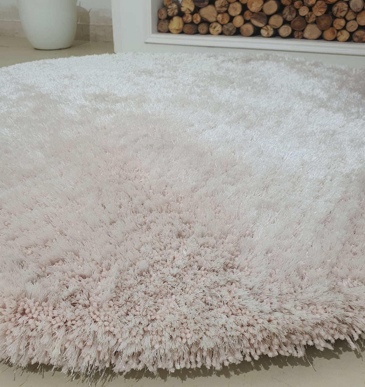 Light Pink Bedroom Round Shaggy Rug 120 CM