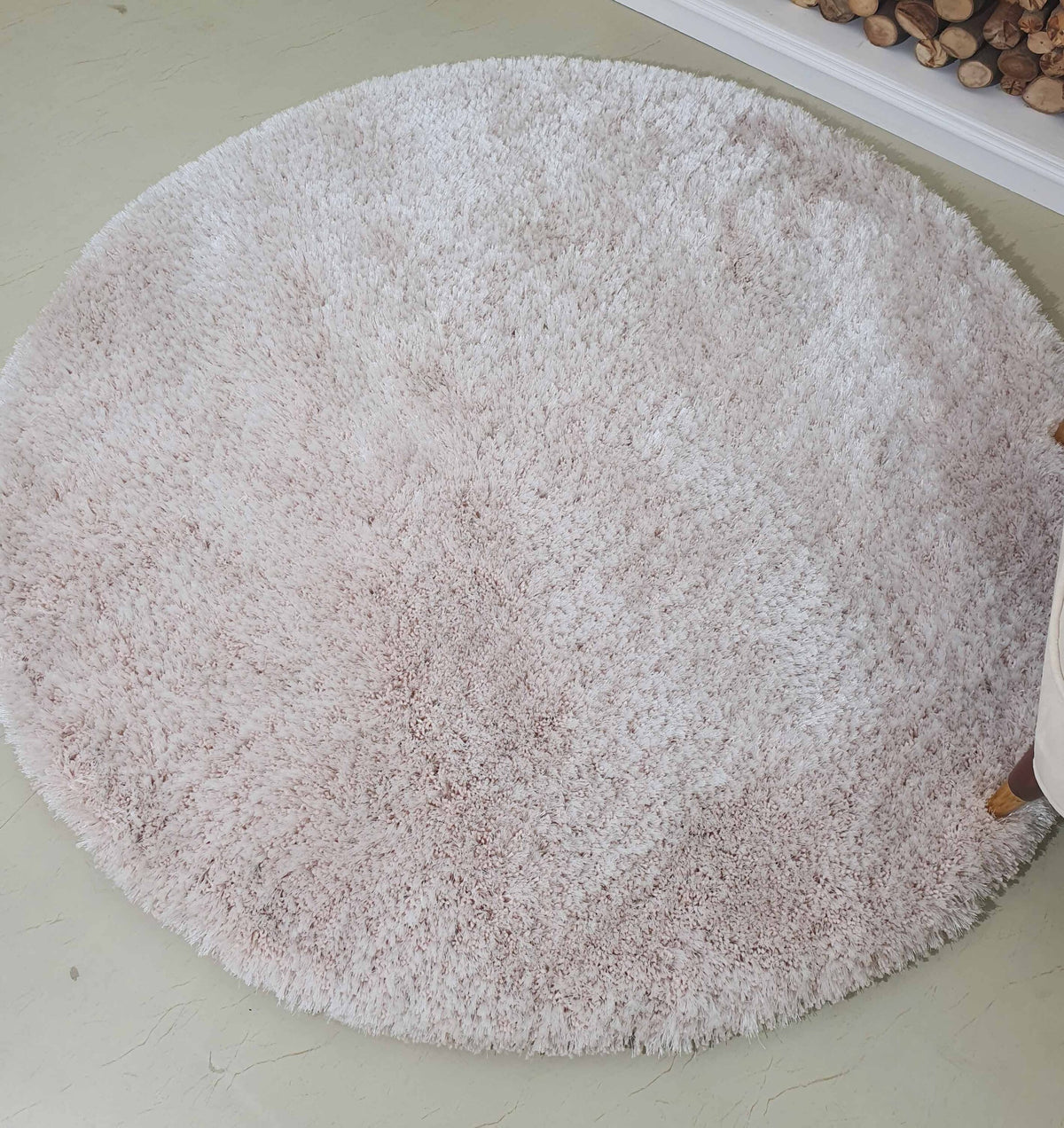 Light Pink Drawing Room Round Shaggy Rug 200 CM