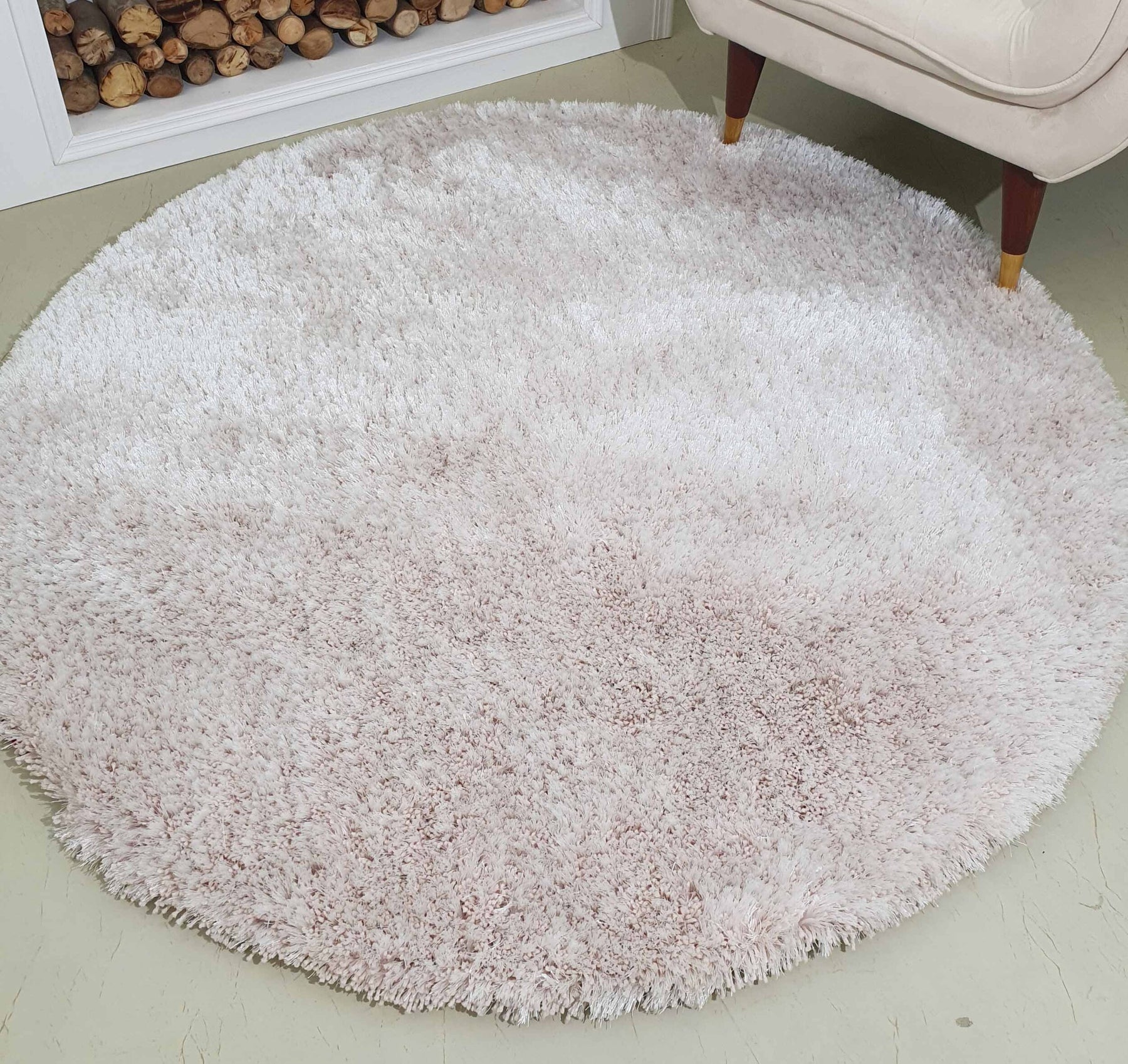 Light Pink Bedroom Round Shaggy Rug 120 CM