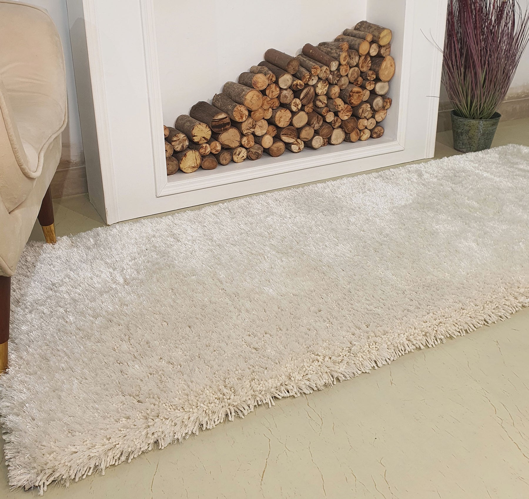 White Color Shaggy Rug 80X200 CM