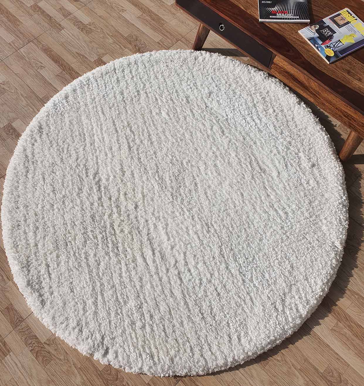 Round Soft White Shaggy Rug -  150 CM