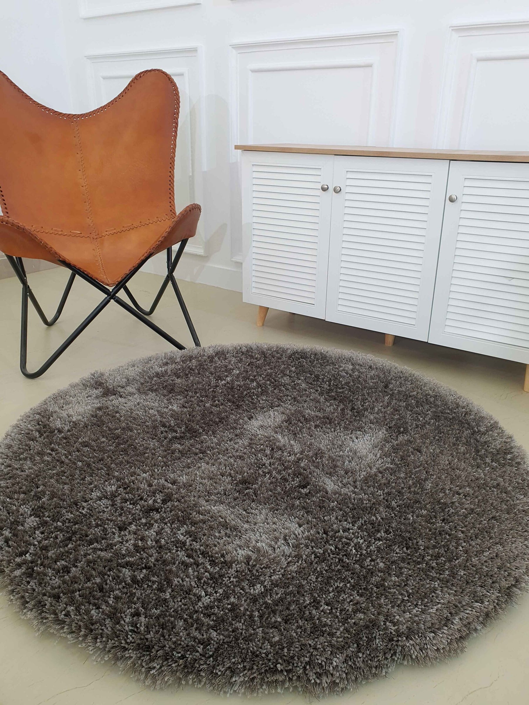 Grey Color Round Shaggy Rug 90 CM