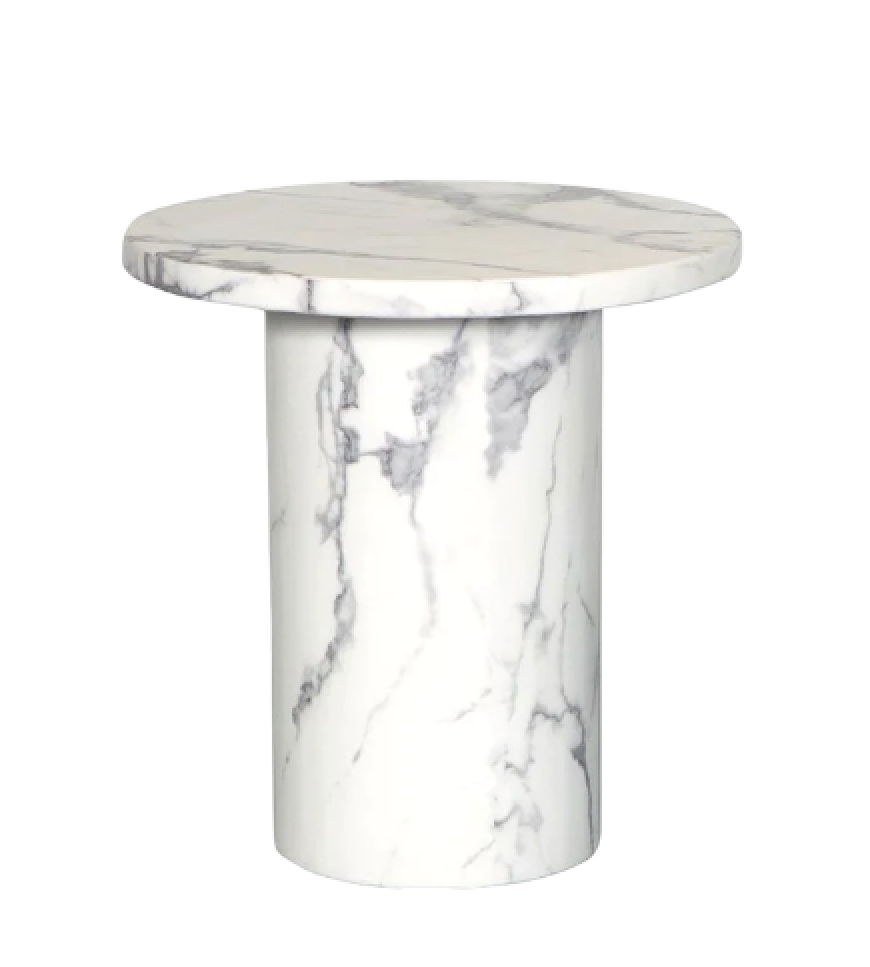 LUCY HAND CRAFTED NATURAL WHITE ROUND MARBLE SIDE TABLE