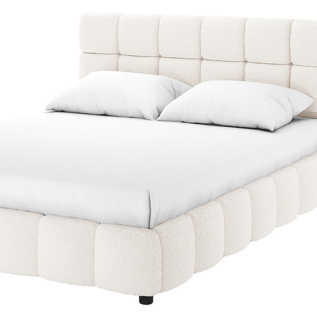 CARLA WHITE LOW PROFILE TUFTED BOUCLE BED