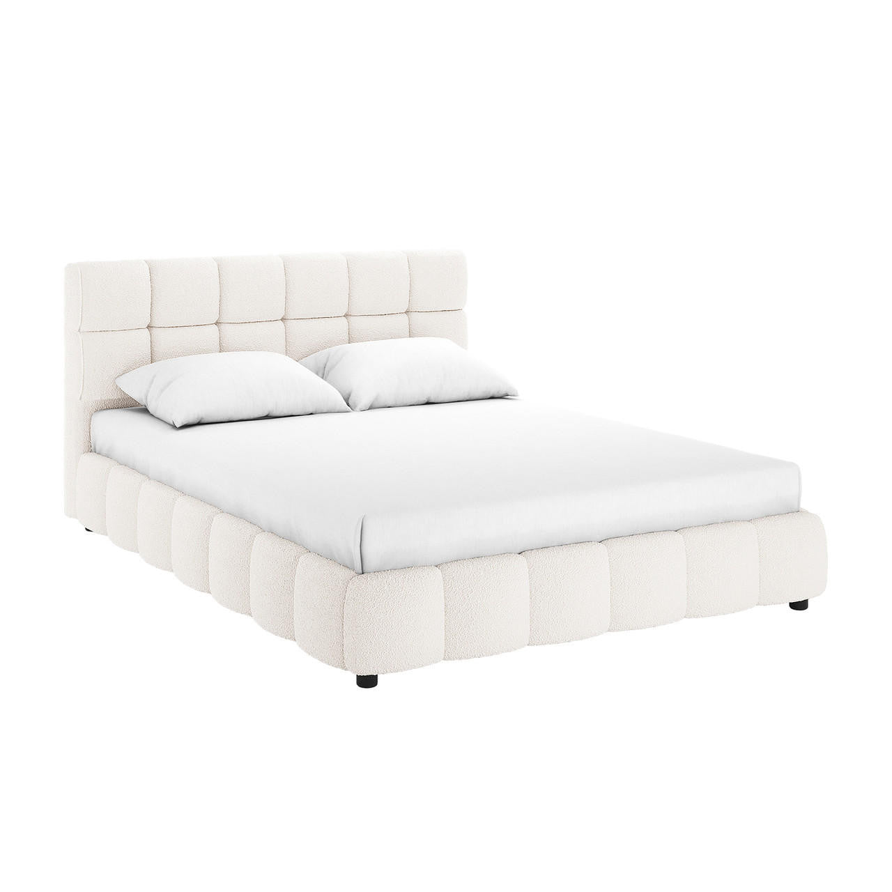 CARLA WHITE LOW PROFILE TUFTED BOUCLE BED