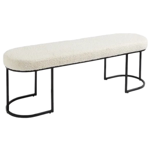 HAND CRAFTED MIA METAL FRAME CREAM BOUCLE BENCH