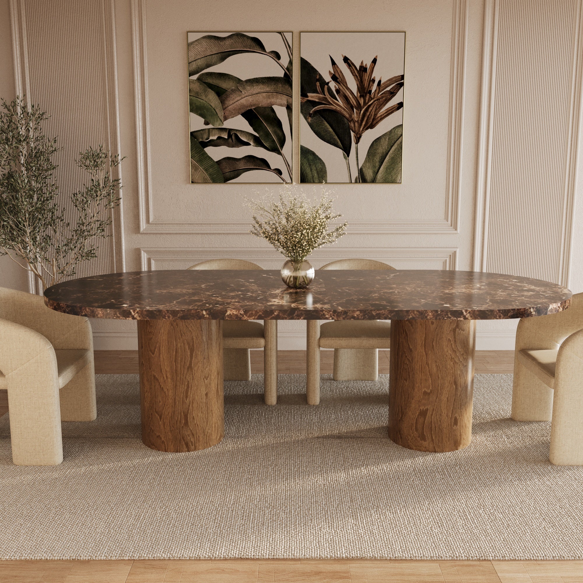 Vivian Dark Emperador Oval Marble Dining Table