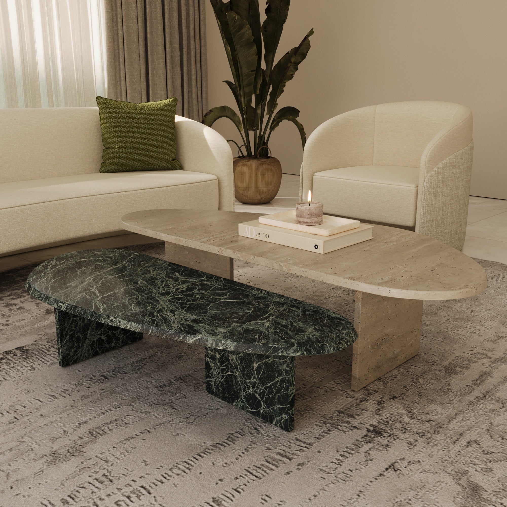 Bridgette Travertine & Verde Alpi Nesting Coffee Table