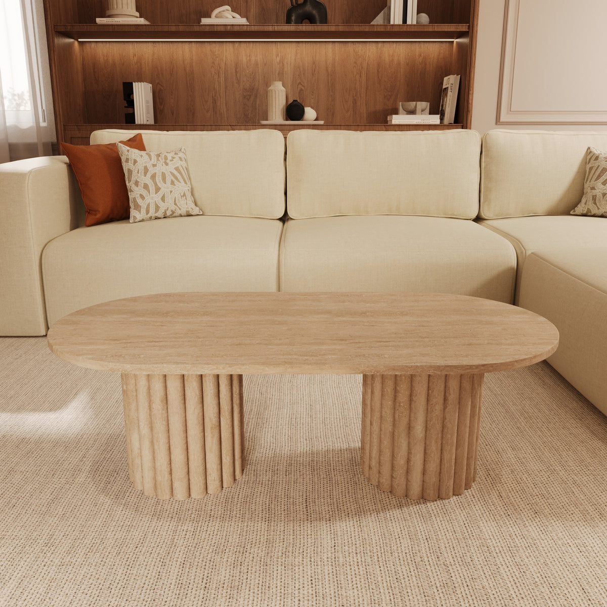 Lorenzo Travertine Coffee Table With Fluted Base