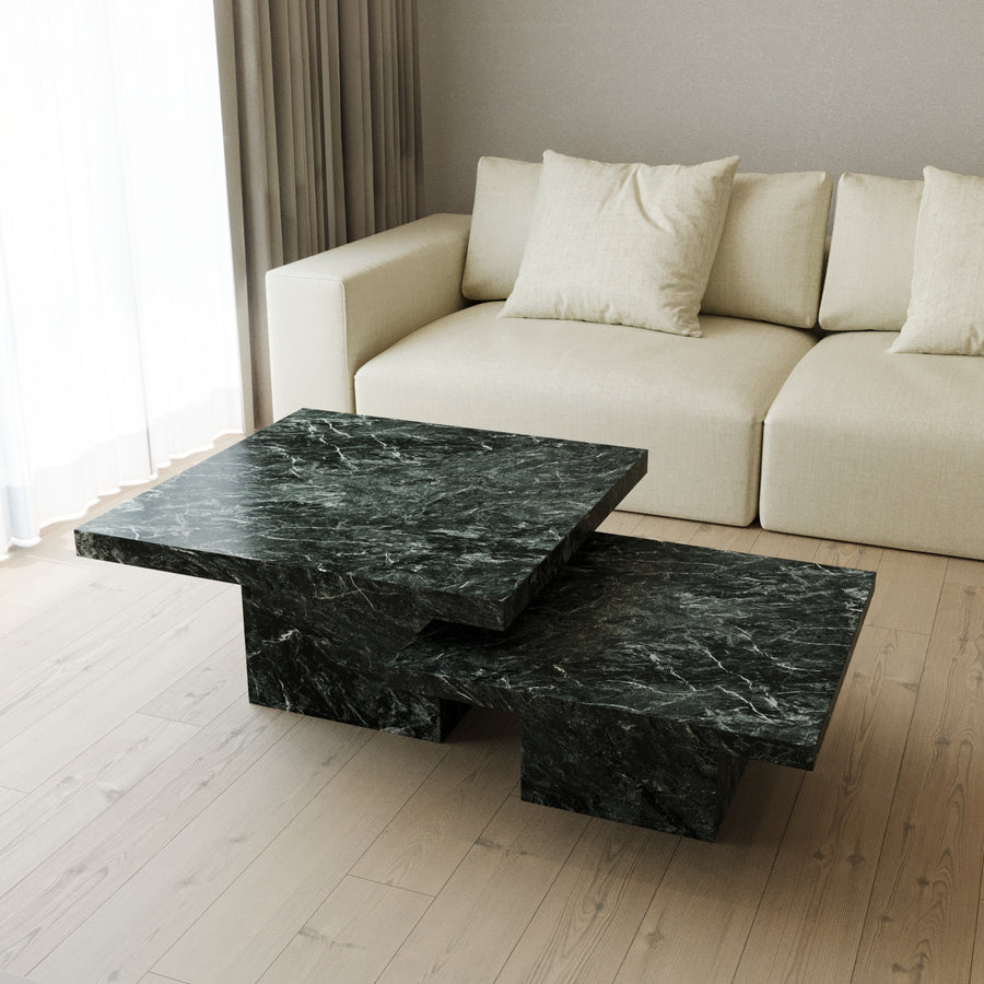 Verde Alpi marble stacked coffee table by The Gallery Home