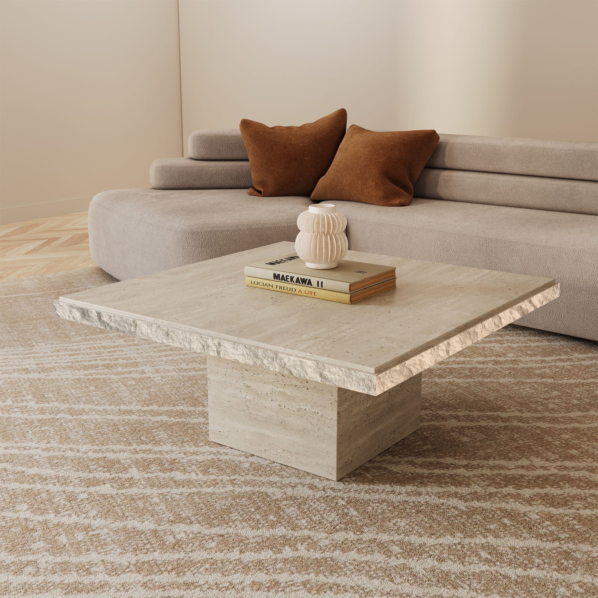 Rosa Limestone Coffee Table With Natural Edge
