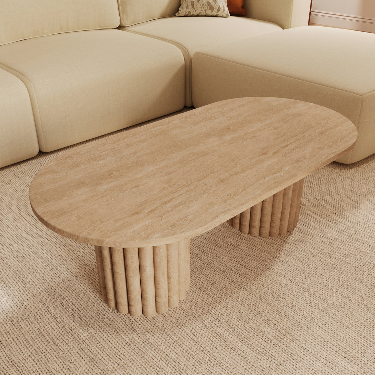 Lorenzo Travertine Coffee Table With Fluted Base