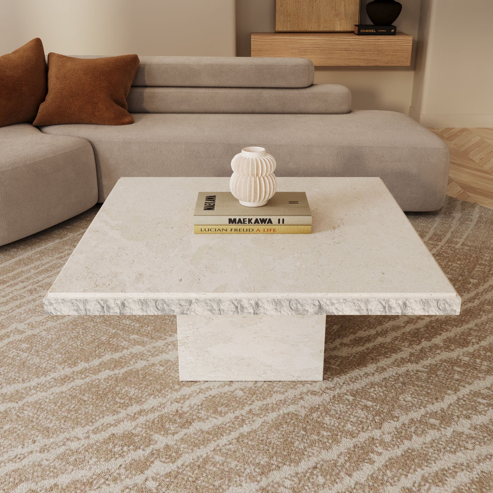 Rosa Limestone Coffee Table With Natural Edge