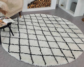 White & Black Line Shaggy Rug 150 CM