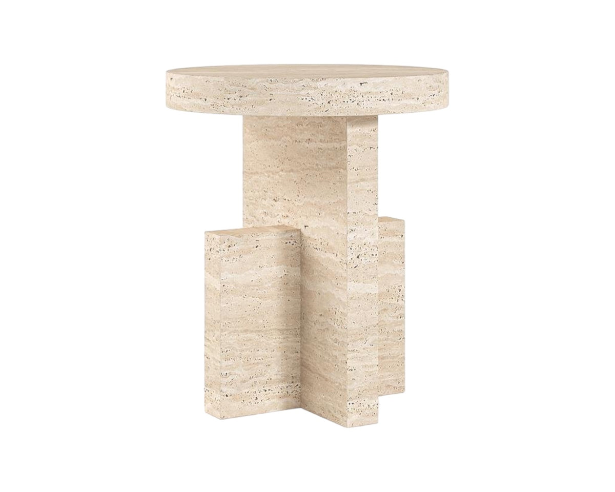 LEXI HAND CRAFTED ORGANIC CREAM TRAVERTINE SIDE TABLE